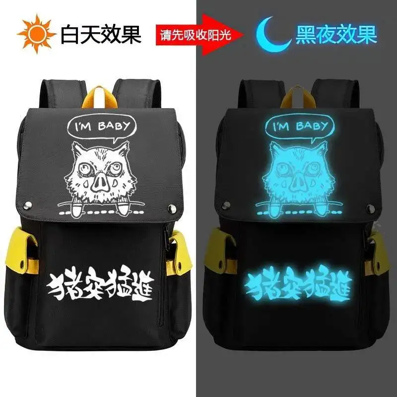 

Anime Game Glow-In-The-Dark Breathable Mesh Blue Red Yellow Demon Slayer Kimetsu No Yaiba School Bags Backpacks