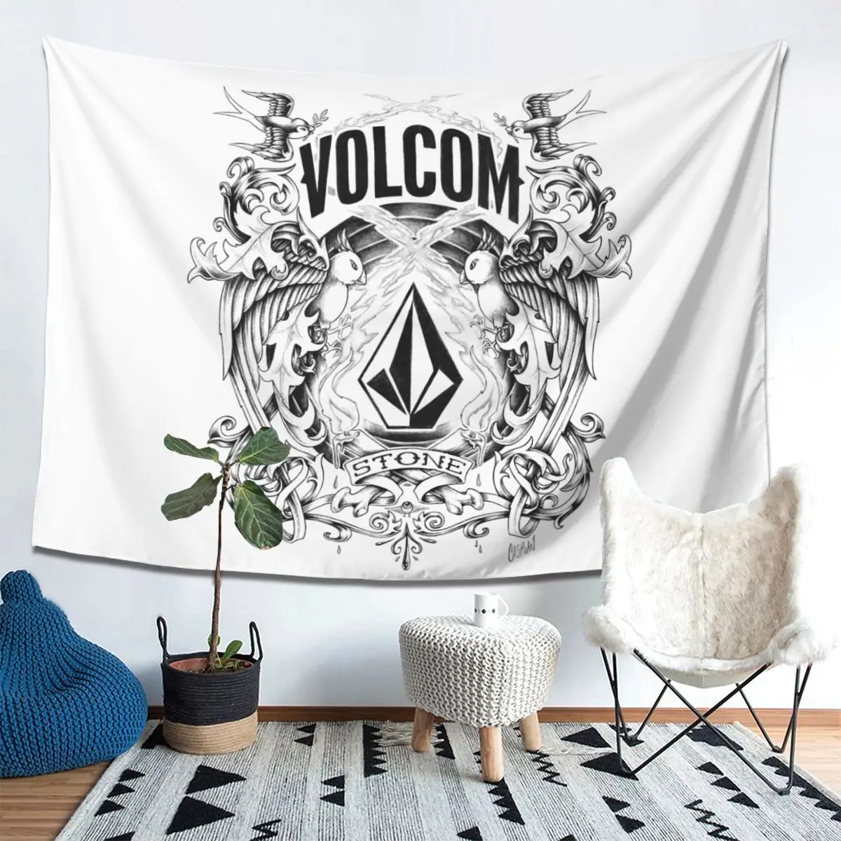 V-Volcom Logo Tapestry Wall Hanging Aesthetic Home Decoration Tapestries for Living Room Bedroom