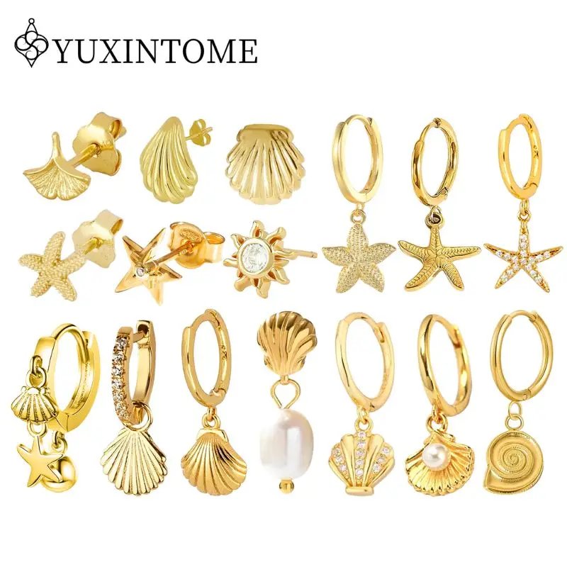 

925 Silver ear Needles Shell/starfish Shape Pierced Earrings For Women European and American Diamond Fashion Party Jewelry Gifts