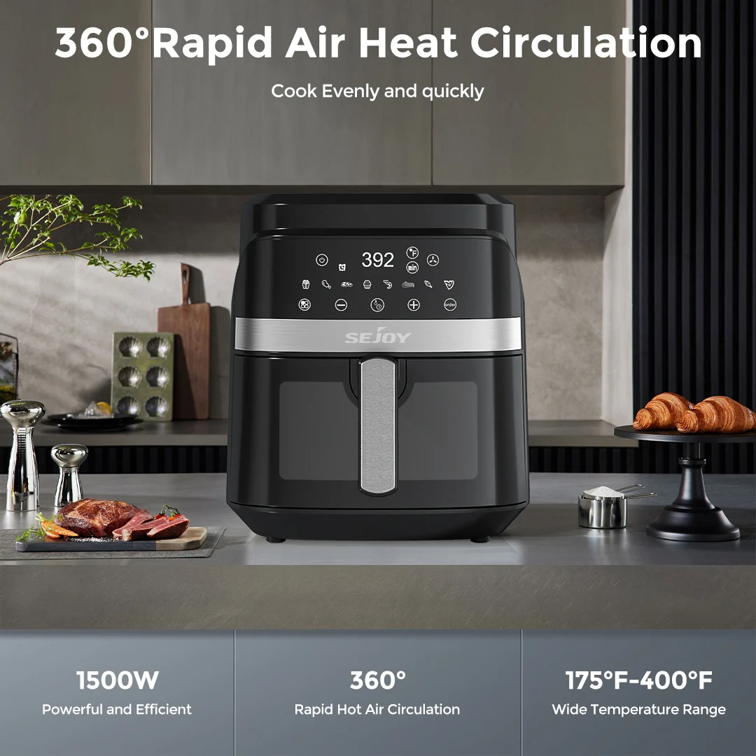 Sejoy Air Fryer 8-in-1,6 Quart Electric Hot Fryer Oven Oilless Cooker,Roast, Bake, Plus Bake,Dehydrate, and Keep Food Warm view 5