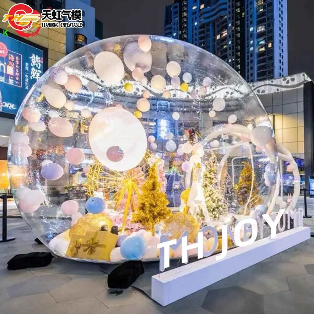 Barraca de bolhas inflável para acampamento ao ar livre, lona de PVC, sala de exposição transparente, casa de bolhas inflável com túnel