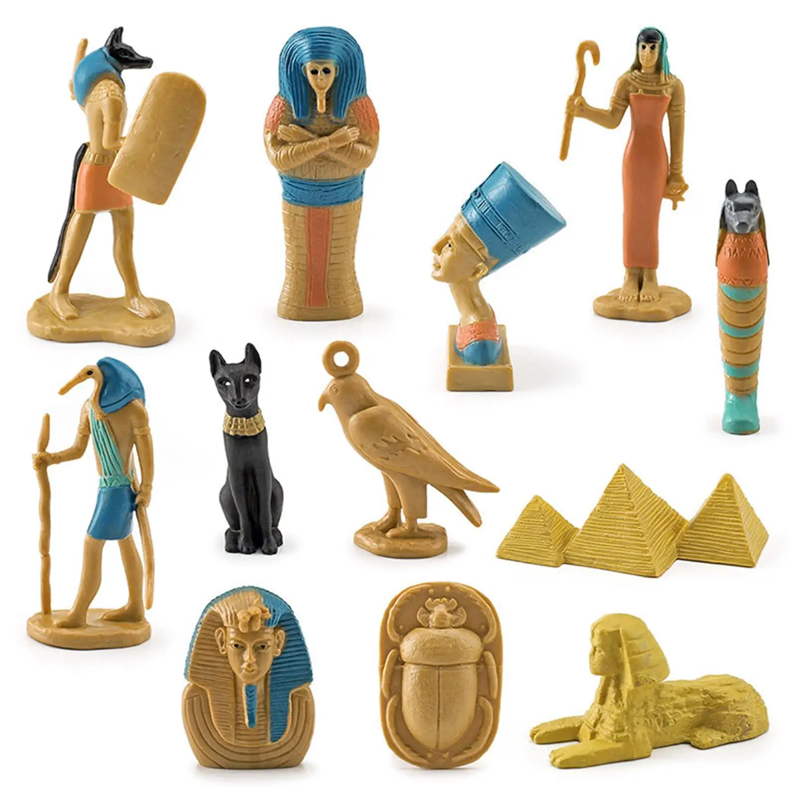 12Pcs Ancient Figures, Small Statues Ornaments Novelty Multicolor High Simulation Pyramid