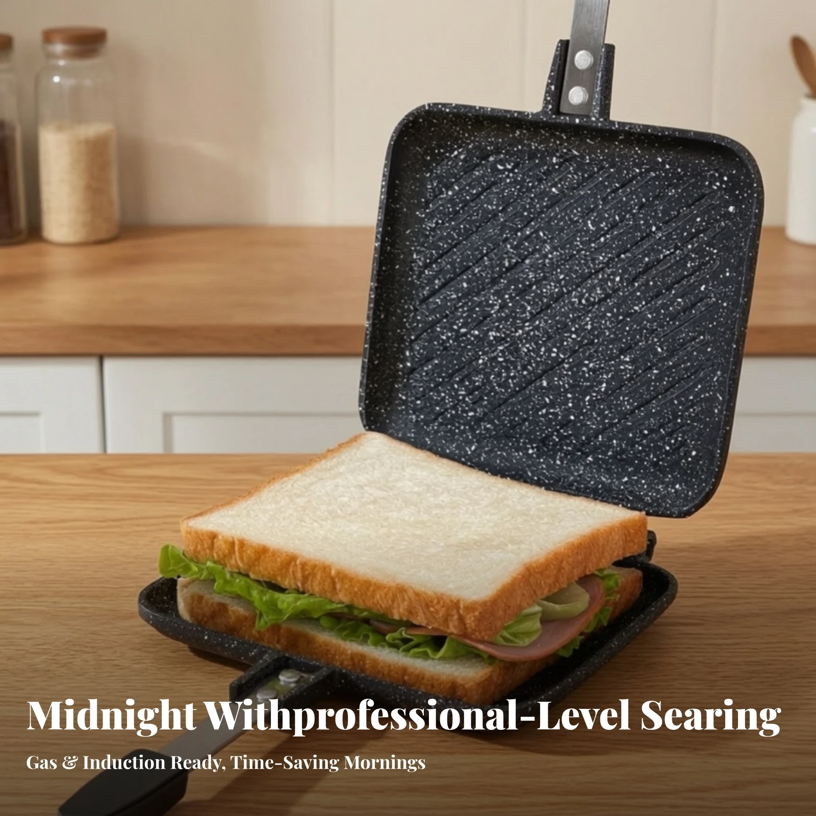 Double-Sided Sandwich Pan Induction Compatible Double-Sided Sandwich Grill Pan with Detachable Halves Stovetop Cookware