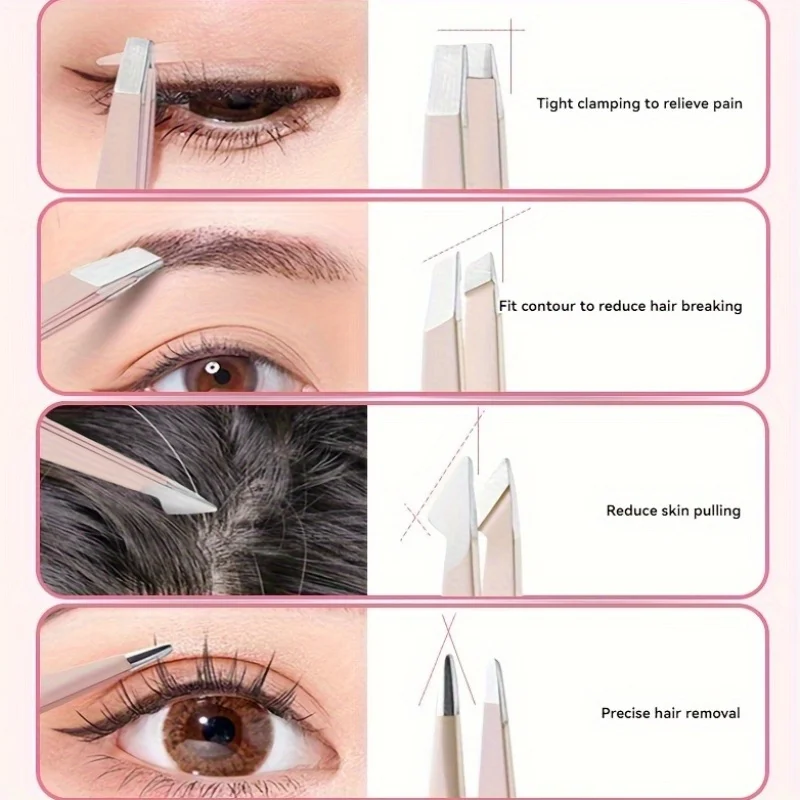 مجموعة ملاقط متدرجة الألوان من الفولاذ المقاوم للصدأ مكونة من 4 قطع - إزالة شعر الحاجب واللحية والشارب المنحنية بدقة - قبضة مريحة، و #3