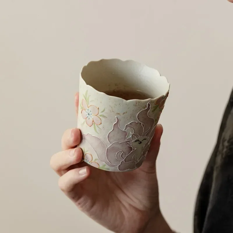 Pure Hand Painted Nine Tailed Fox Ceramic Tea Cup Office Water Cup Afternoon Tea Coffee Cups Retro Gift Box Chinese Kung Fu Teas