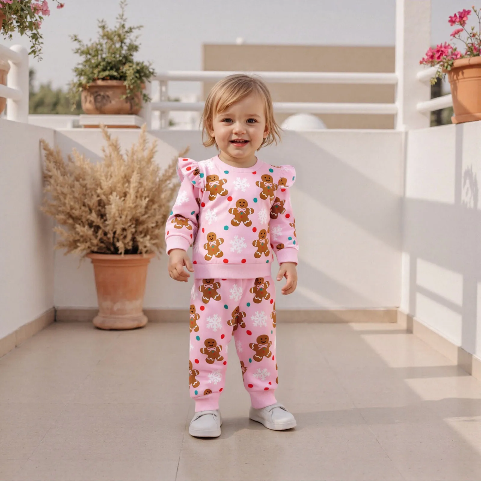 FOCUSNORM 0-3Y جميل طفل الفتيات عيد الميلاد الملابس مجموعات شجرة/سانتا طباعة كم طويل البلوز القمم + مرونة الخصر السراويل #5