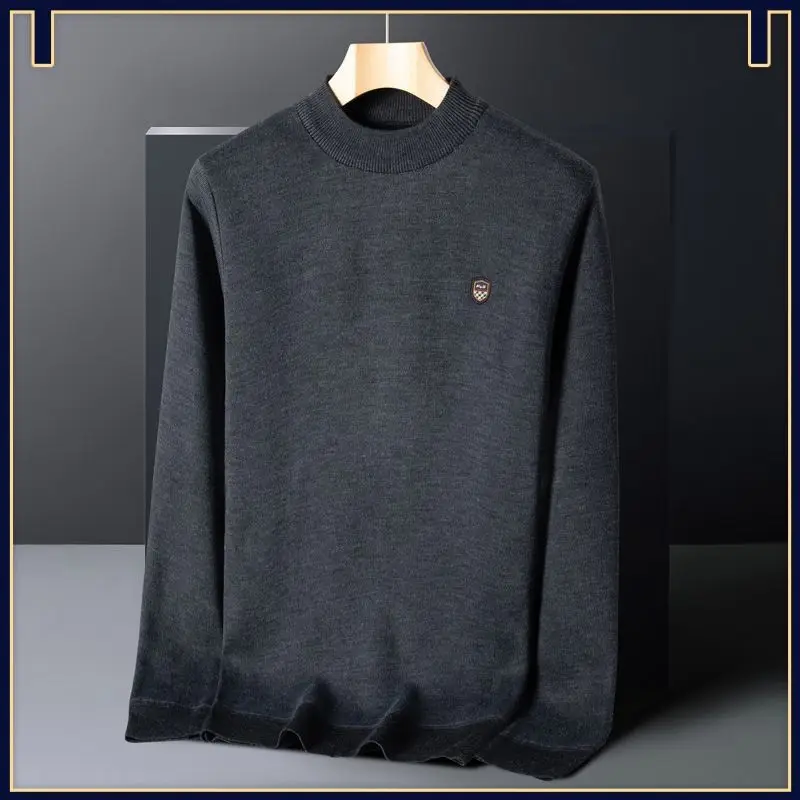 

Мужской трикотаж Thiened Fce с высоким воротником, повседневная база, интегрированная бархатная теплая одежда для среднего возраста и ли.