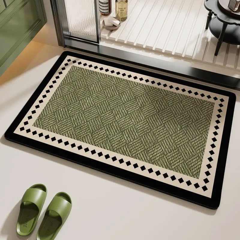 VIKAMA Luxury-Style Green-Color Rug for Bathroom Toilet Entrance Quick Absorption and Drying Hallway Anti-Slip Mat Home Decor