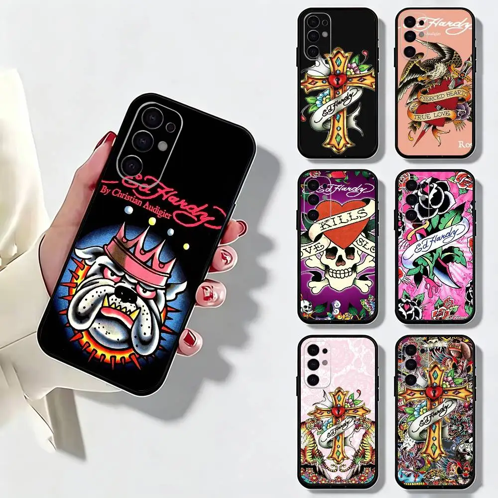 Fashion E-Ed Hardy Brands Phone Case For Samsung S25,S24,S21,S22,S23,S30,Ultra,S20,Plus,Fe,Soft Silicone Black Cover