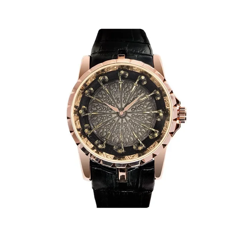 Fashion Designer Knights Figurines Hour Markers Watch. Excalibur Knights of The Round Table Leather Strap Mens Quartz Wristwatch