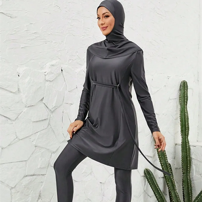 

Women Swimsuit Muslim Full Coverage Swimwear Suit 3 Piece Set Dress High Waist Pants Hijab Islamic Modest Swimming Outfits