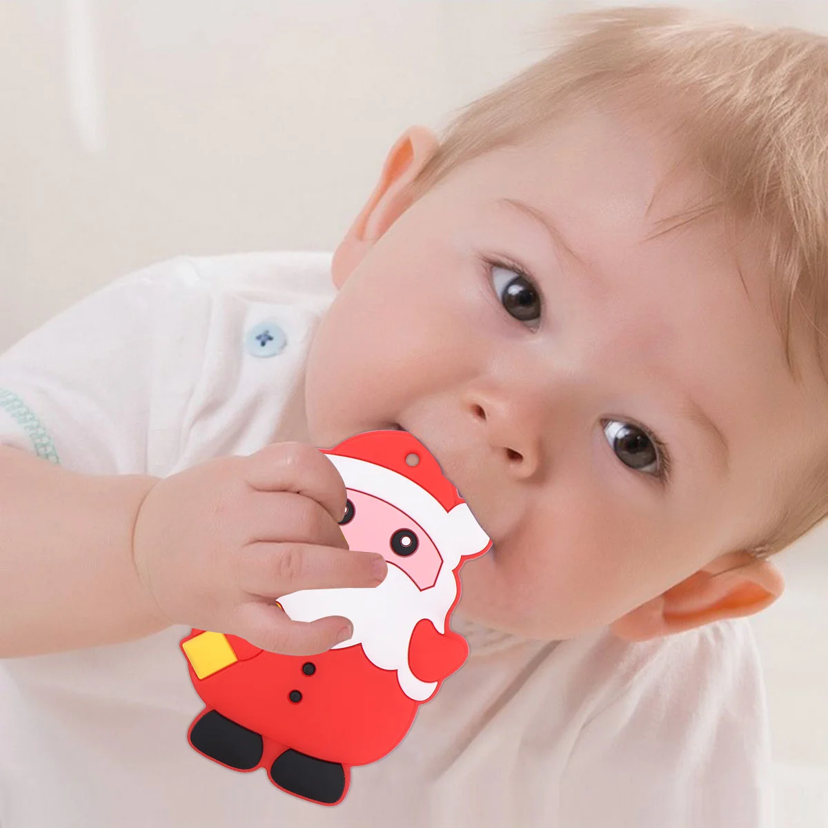 

1 шт., рождественский Санта-Клаус, детский прорезыватель, силиконовое жевательное кольцо для младенцев, красный, эргономичный дизайн для сенсорного развития малыша