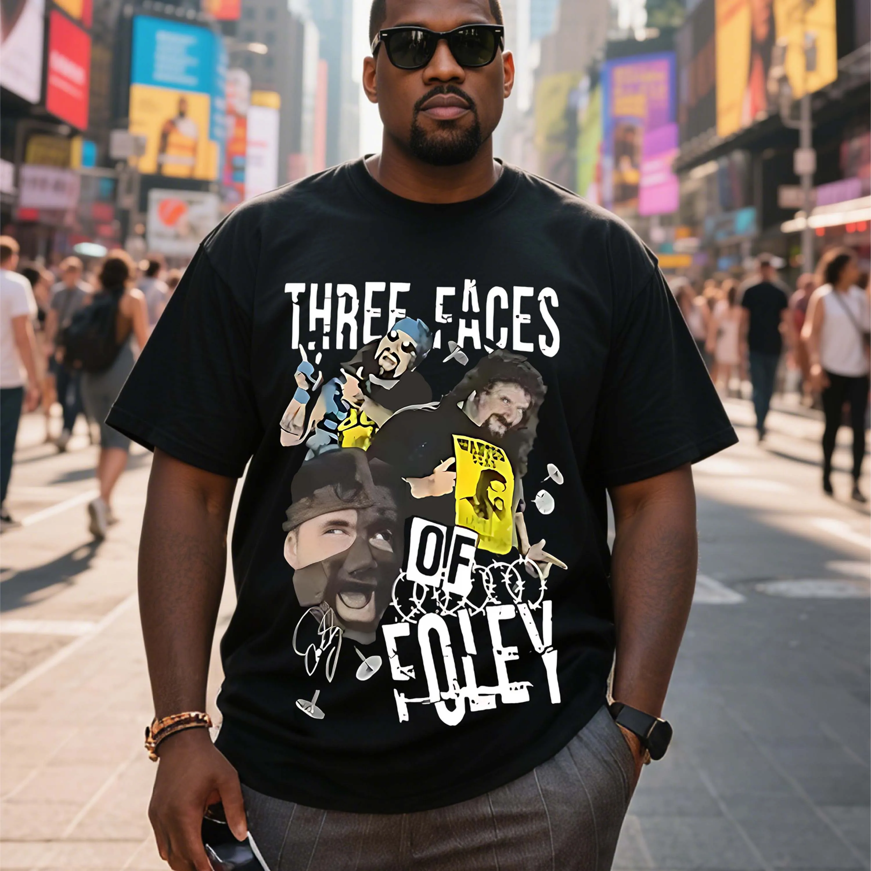 

Черная футболка с короткими рукавами больших размеров с узором «три лица», подходящая для летней одежды для отдыха на открытом воздухе
