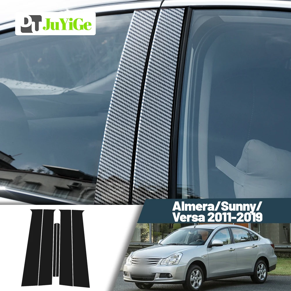 Glossy Black Carbon Fiber Window Door Deal B C Pillar Post Cover Sticker For Nissan Almera Sunny Versa 2011-2019 2012 2013