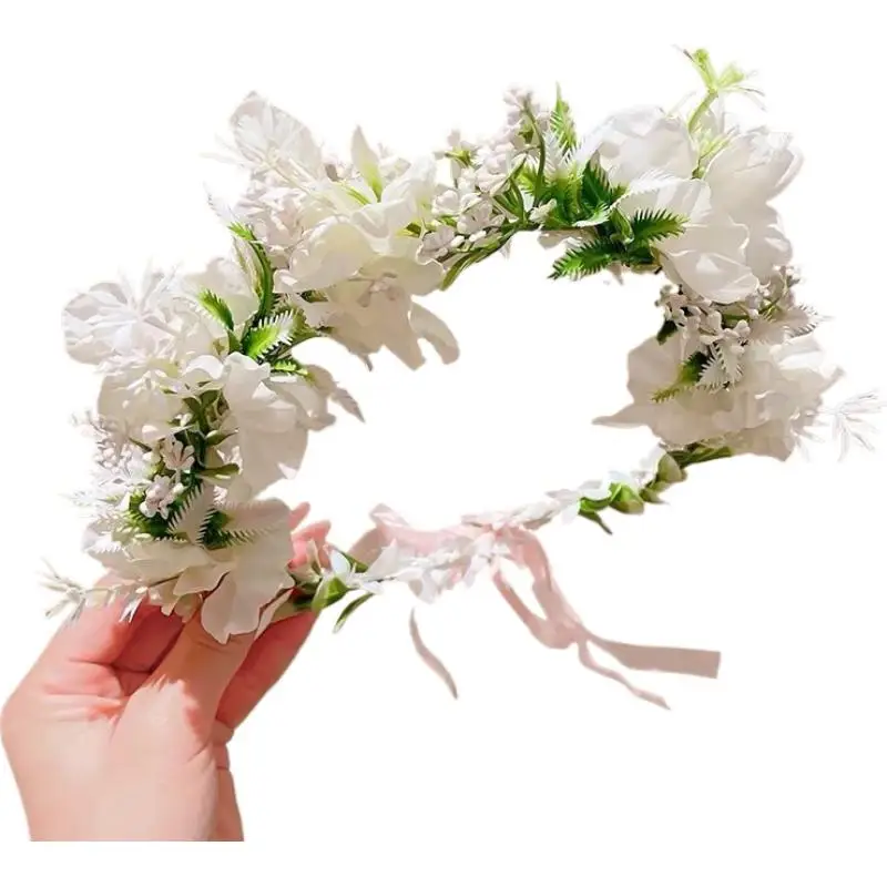 Fairy White Flower Crown Headband, Colorful Floral Headpiece Faux Floral Wreath Flower Crown For Girls Birthday Wedding Party
