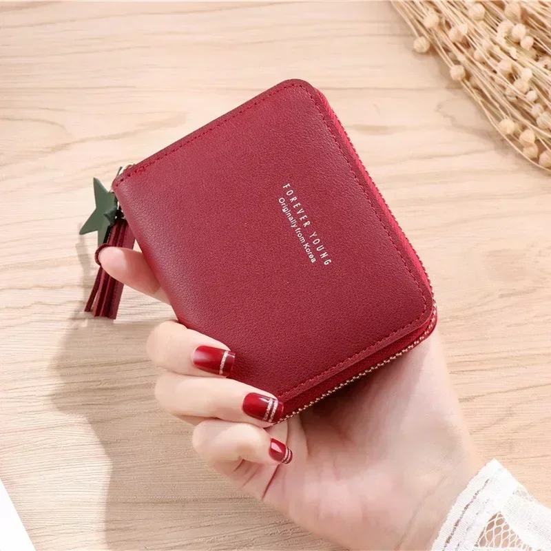 Korean Women Small Wallet Pu Leather Ladies Mini Tassel Wallet Cute Girl Short Zipper Coin Purse Female Hand Wallet Purse