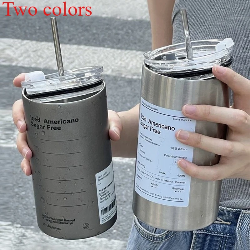

Niche Coffee Cup Stainless Steel Fashion Trend Straw Cup Portable Office Simple High Value Cross-border Thermos Cup