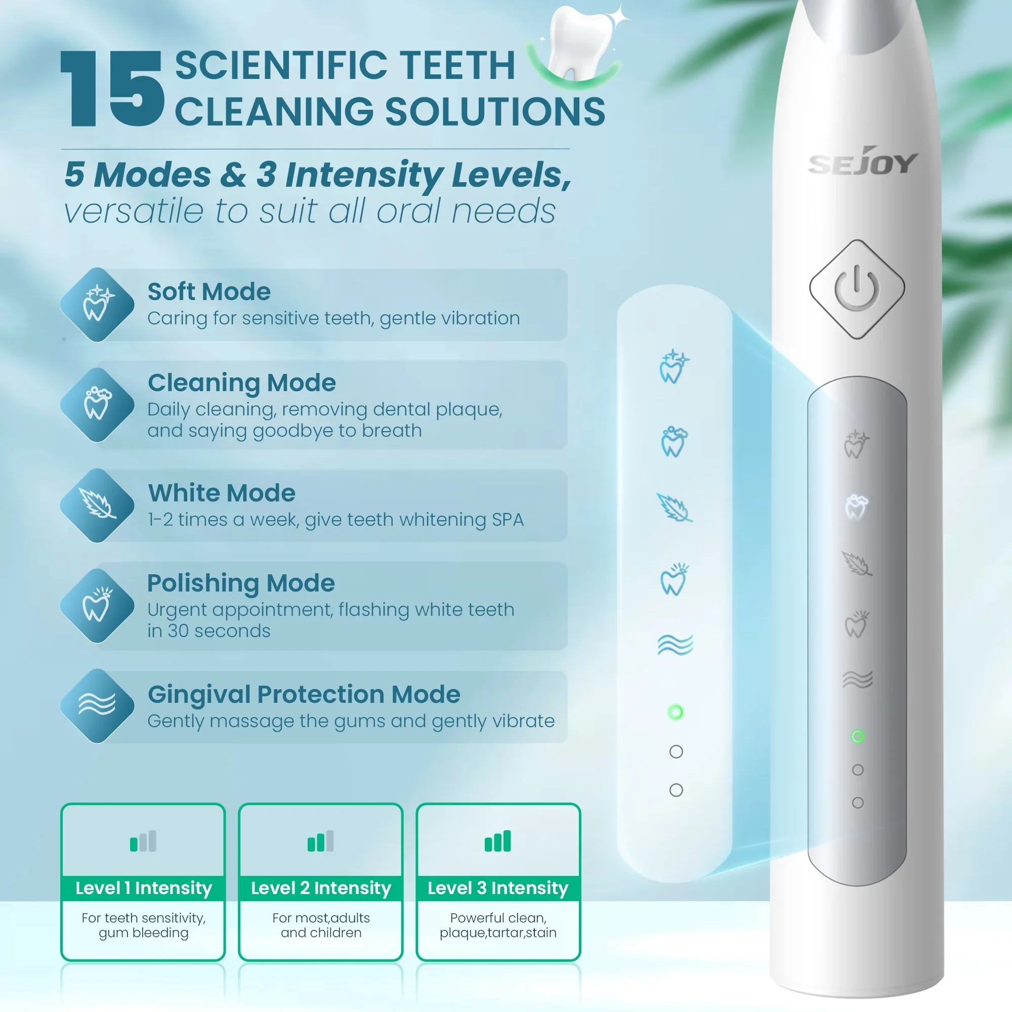 Sejoy Sonic Electric Toothbrush For Adults Tooth Deep Clean 10 Brush Heads Travel Case Built in Smart Timer Sonic Toothbrush