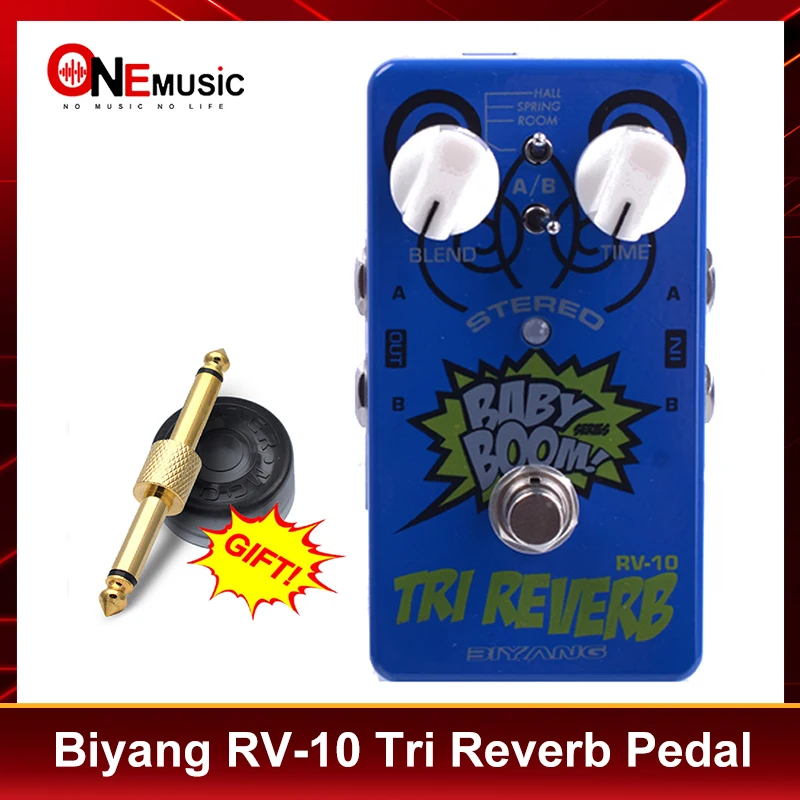 

Biyang Baby Boom RV-10 blue Effects 3 Mode Tri Reverb Stereo True Bypass Electric Guitar effect Pedal with gold pedal connector