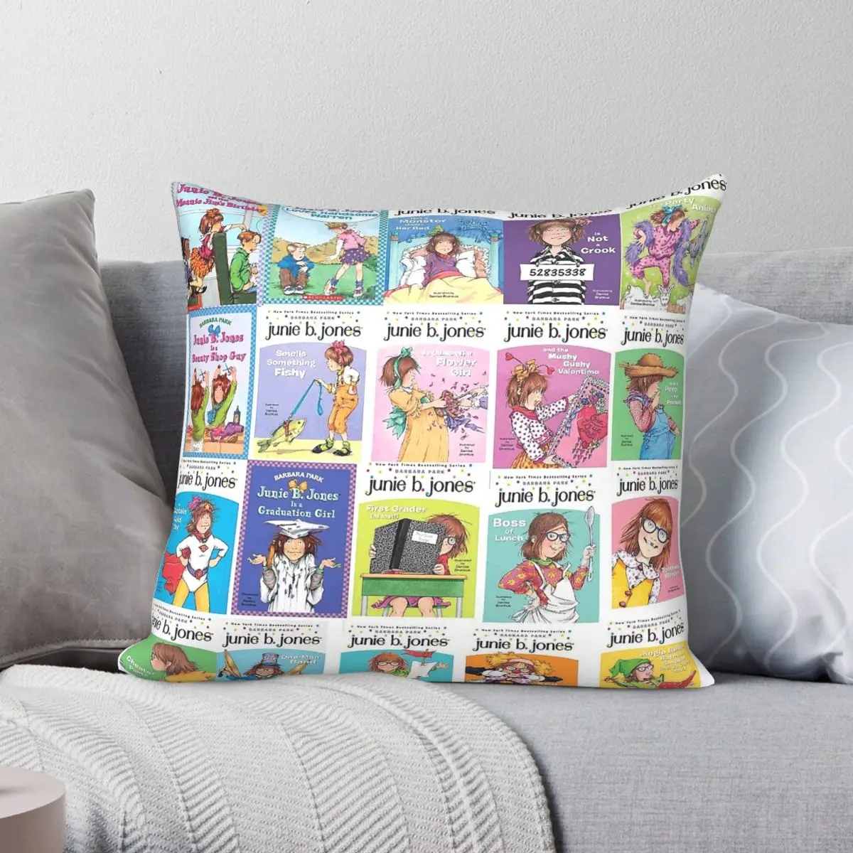 Junie B. Jones Books Collage Square Pillowcase Polyester Linen Velvet Pattern Decor Throw Pillow Cushion Cover Wholesale 45x45