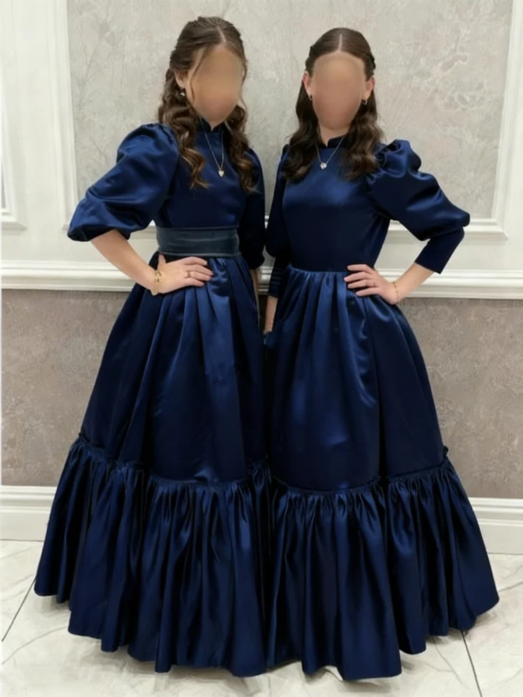 فستان فتاة أنيق مخصص على شكل حرف a فستان وصيفة العروس برقبة عالية مناسب لحفلات الزفاف المراهقين مطوي من الساتان فستان رسمي