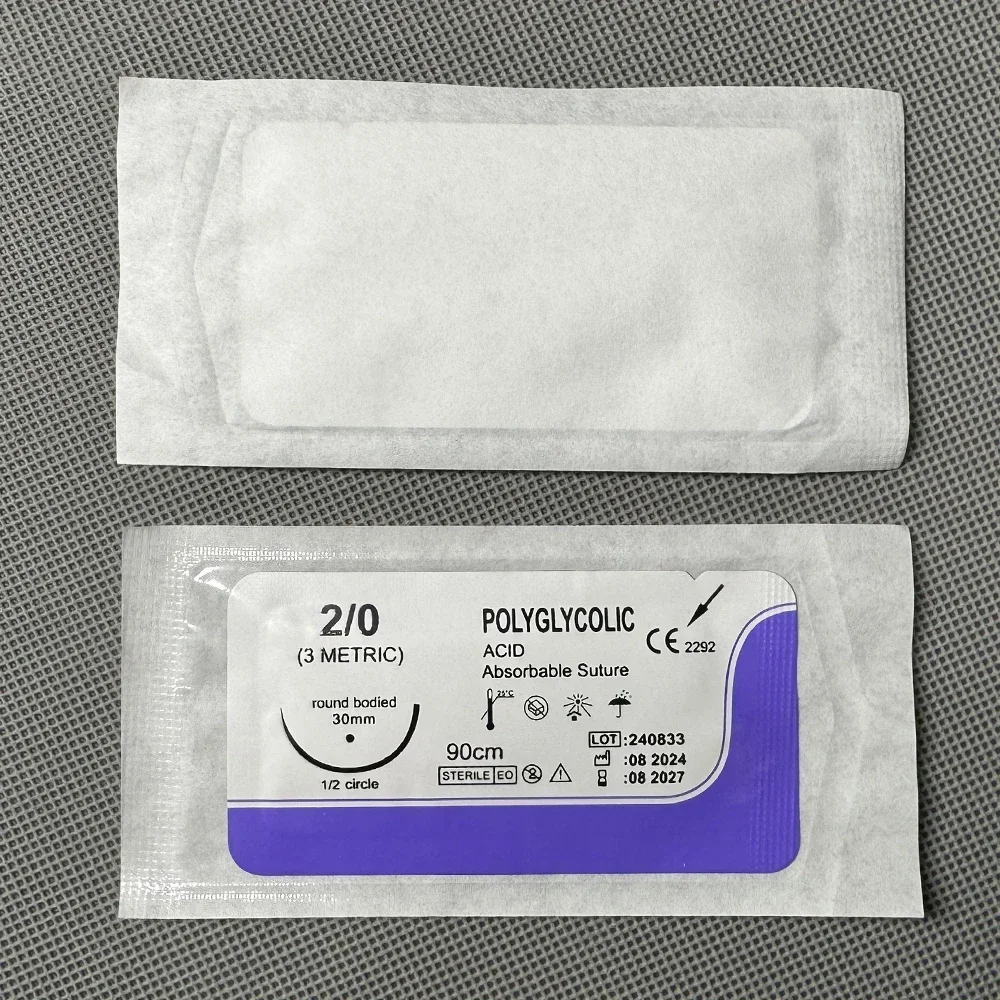 1 Box Absorbable Suture Thread Pet Dog PGA Veterinary Surgical Sutures With Needle Polyglycolic Acid Sterile Animal Pet Use 90cm