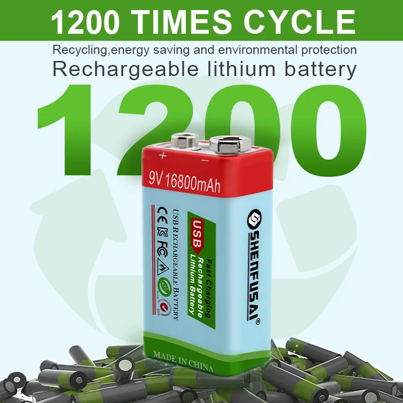 New 9V 16800mAh Li-Ion Rechargeable Batteries Type-C Charging 9V Lithium Batteries For Multimeter Microphone Toy Remote Control