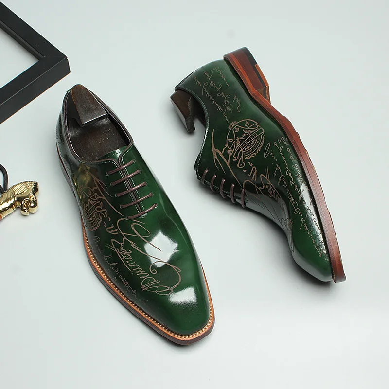 New Autumn Fashion Gentlemen Business Dress Shoes Full Grain Leather Polished Three Dimensional Square Toe For Men