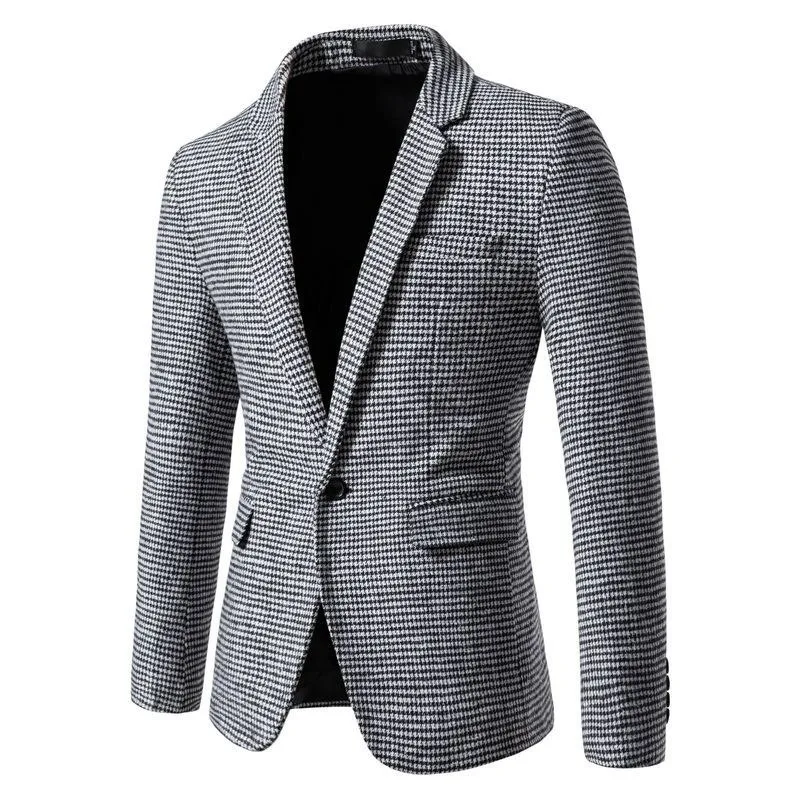 KIDWHXR 2026 Herbst Herren Blazer Retro Kariert Einreihig Herren Oberbekleidung Schmal Geschnitten Langarm Business Casual Herren Anzugjacke – Detail 4