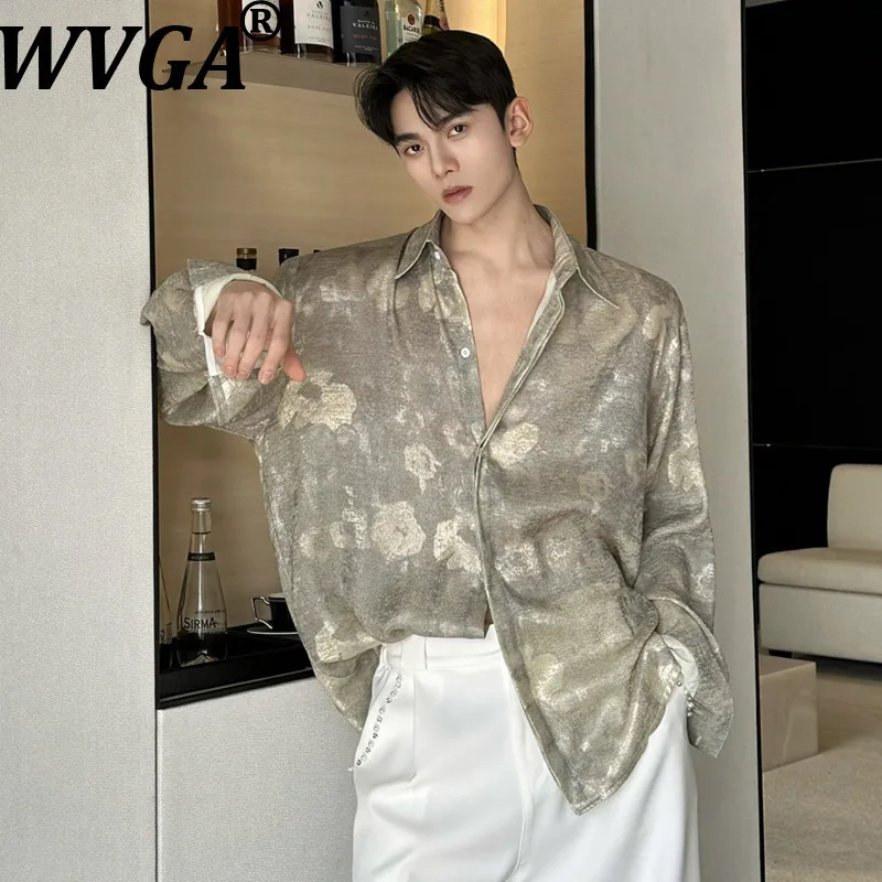

WVGA 2026 Spring Summer New Men's Tie-Dye Trendy Turn-Down Collar Long Sleeve Shirt Niche Chic Casual Tops Streetwear Ins W20498