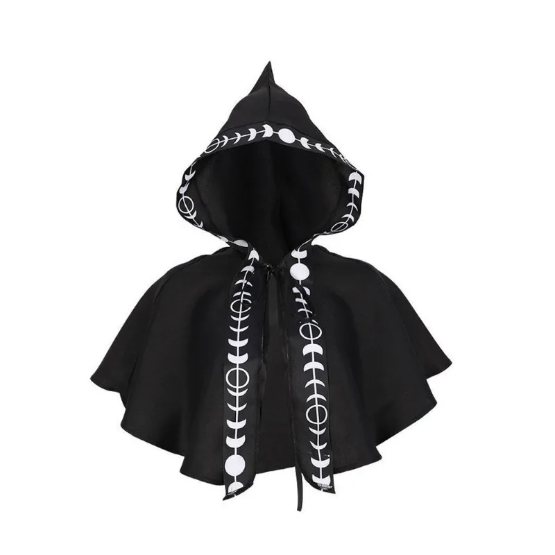 Medieval Cosplay Printed Hooded Cape Cloak Shawl Cos Outfits for Magical Role-Playing and Stage Performances Halloween Party