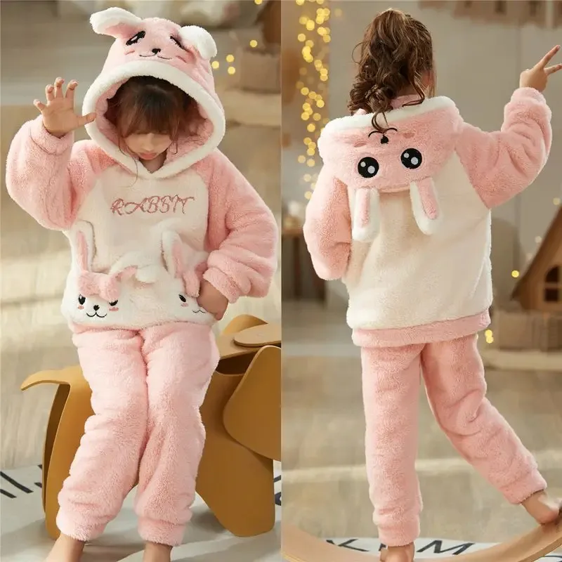 

ss13Winter Children's Pajamas Kids Plush Thicken Pajama Set Sleepwear Nightwear Boys Girls Pyjamas Hooded Pijamas for 4 6 8 12 Y