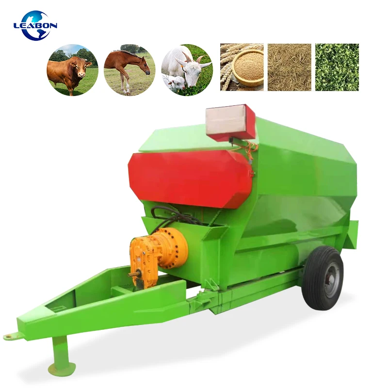 Animal Feed Mixer Machine With Crushing Cutting For Agriculture Straw Grass TMR Horizontal Livestock Feed Mixer