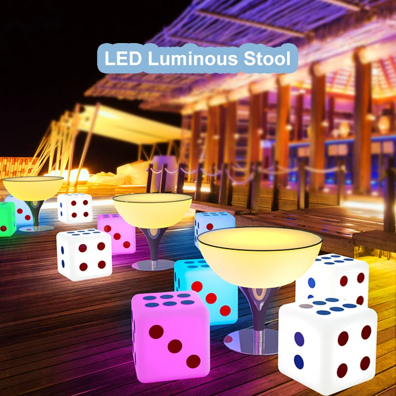 Outdoor waterproof LED colorful luminous screen cup stool cube KTV round coffee table bar table and chair scattered table set