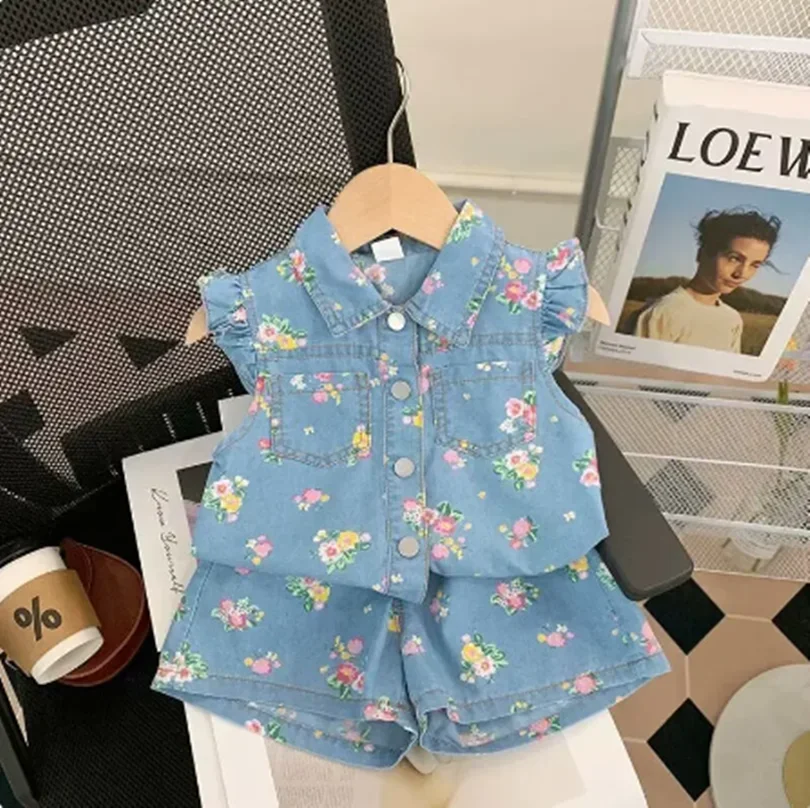 

Summer New Girls' Sweet Set Girls' Sleeveless Shirt+Shorts 2Pcs Kids Clothes Children's Clothing Sets