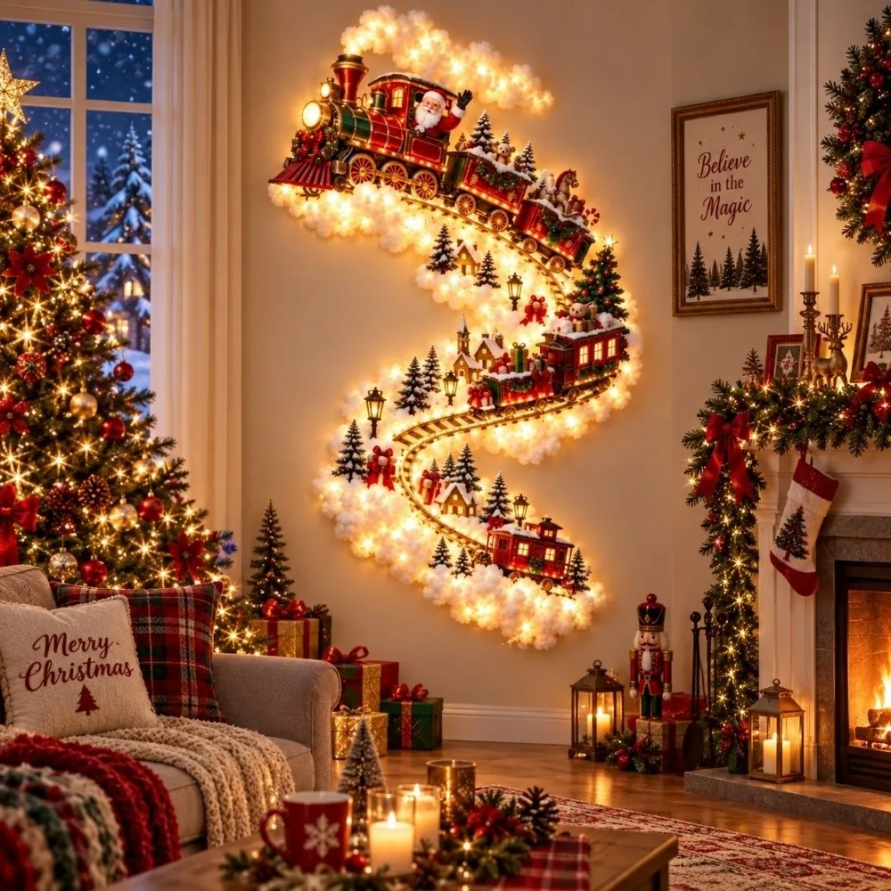 2D Flat Acrylic Christmas Magic Trail Wall Light Snowman Snowflake Elk LED Cascading Light Warm White Glow Xmas Tree