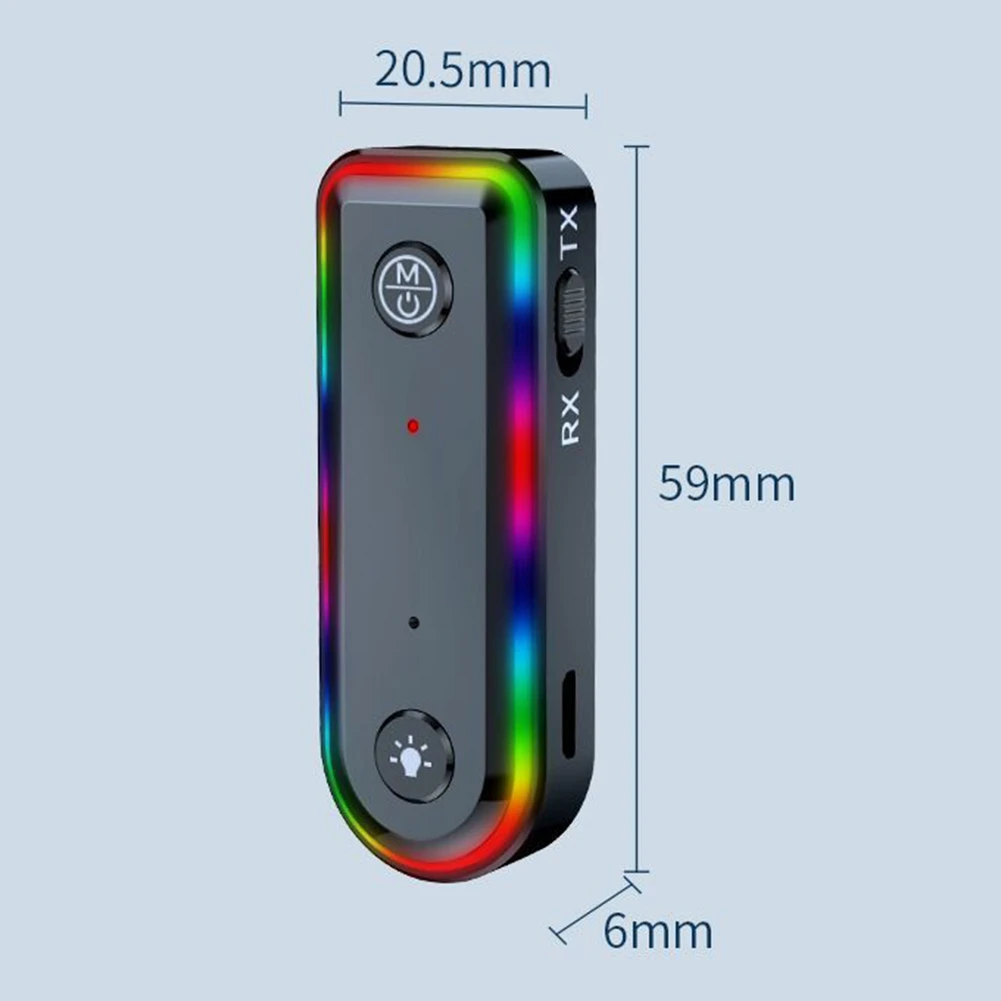 Colorful Wireless Bluetooth 5.3 Receiver Car Music Audio Adapter 3.5Mm Aux Jack Rechargeable Receiver Transmitter