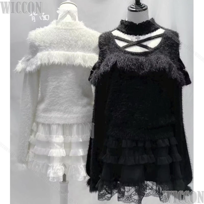 Jirai Kei Underground Idol Outfit Cosplay Costume Strappy Sweater Cake Bow Gauzy Skirt Dress Girl Women Christmas Customized