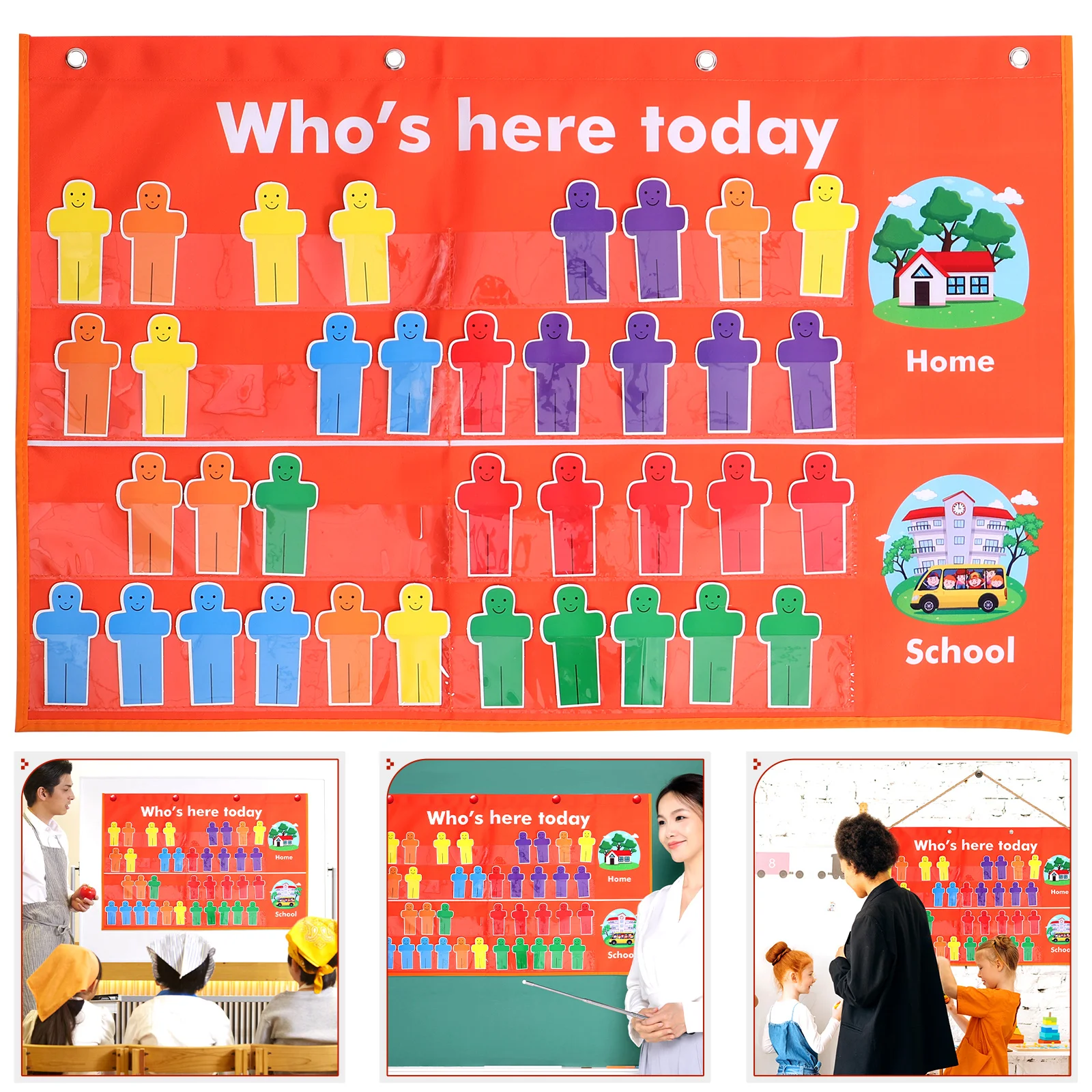 

81×48cm Who is Here Today Pocket Chart for Classroom Management Students Attendance Chart for School Preschool Kids