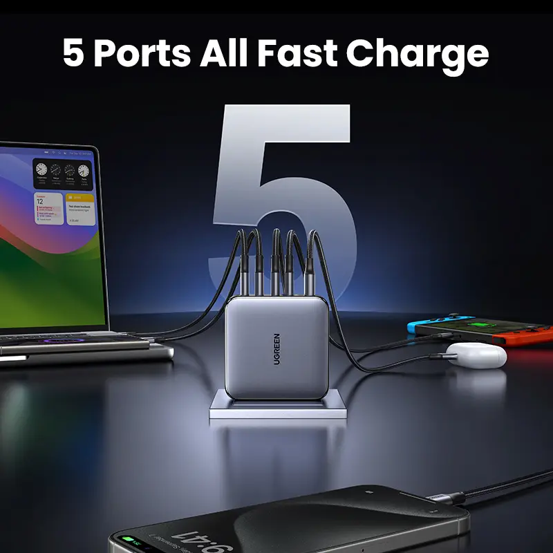 UGREEN 100W GaN Charger 5 Ports USB C Charger QC4.0 3.0 PPS For Macbook Air Laptop Tablet PDFast Charger For iPhone 18 17 16 Pro - 2