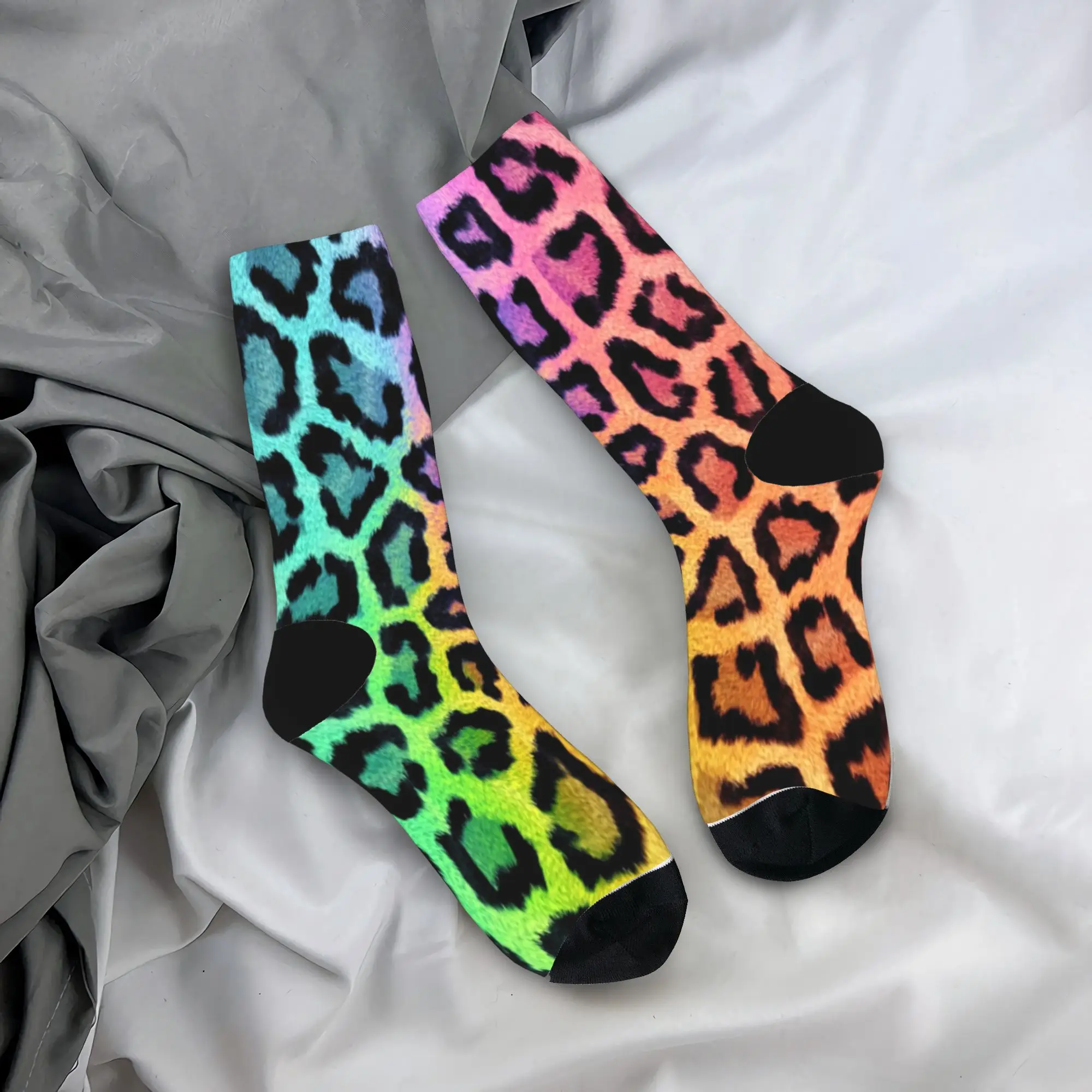 

Носки с радужным леопардовым принтом, забавные носки для пары, высококачественные носки, осенние велосипедные носки с принтом, нескользящие носки, идея для подарка