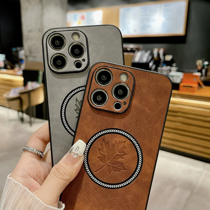 รูปแบบซองหนัง PU สำหรับ iPhone 16 15 14 13 12 11 16 Pro Max X XR Xs Max 15 Pro สำหรับ Magsafe ไร้สายชาร์จฝาครอบโทรศัพท์