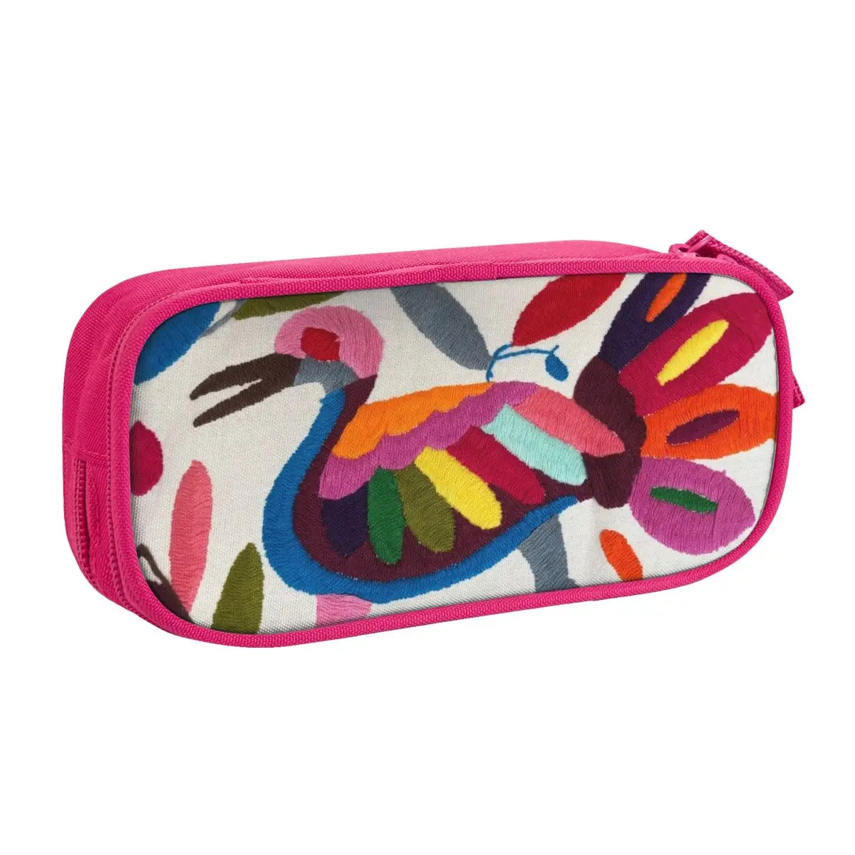 Custom Korean Mexican Otomi Embroidery Pencil Case for Traditional Floral Textile Large Capacity Pen Box Bag Stationery