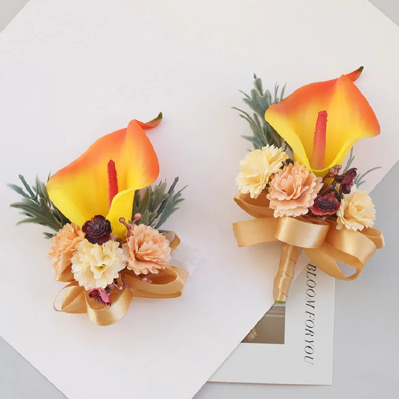 Boutonniere And Wrist Corsage Wedding Supplies Wedding Flower Art Simulation Flower Business Celebration Opening Guests Orang533