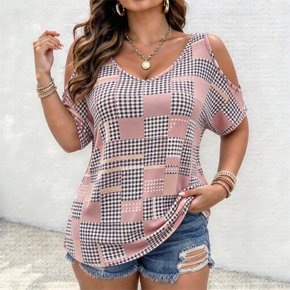 Summer Women's Off Shoulder T-shirt Cotton Fashion Stripes T-shirt Comfortable Plus Size Women y2k T-Shirt Women's Clothing Tops