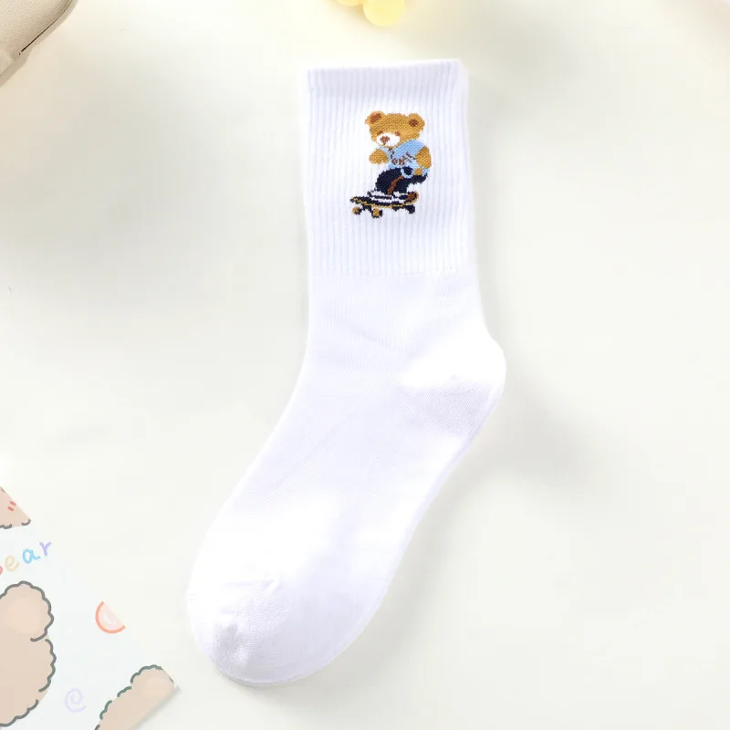 New Cartoon Sports Women\'s Socks Harajuku Happy Funny Bear Kawaii Animal Girl Socks Spring Autumn Fashion Novelty Female Socks