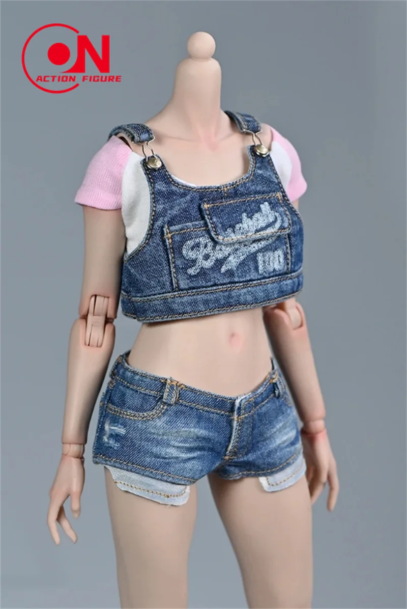1/6 Bilancia Femminile Lavato Denim Maglia Copertura Della Gamba Pantaloncini Ripple Hole T-shirt Vestiti Modello Misura 12 ''Soldato Action Figure Corpo Bambole