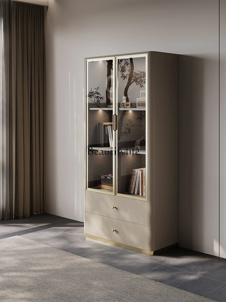 

Floor-to-ceiling bookcase light luxury high-end glass door custom display against the wall