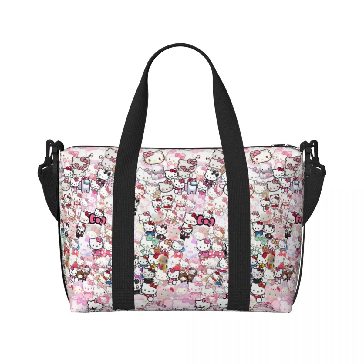 Custom Hello Kitty Art Tote Bag for Women Large Capacity Gym Beach Travel Bags