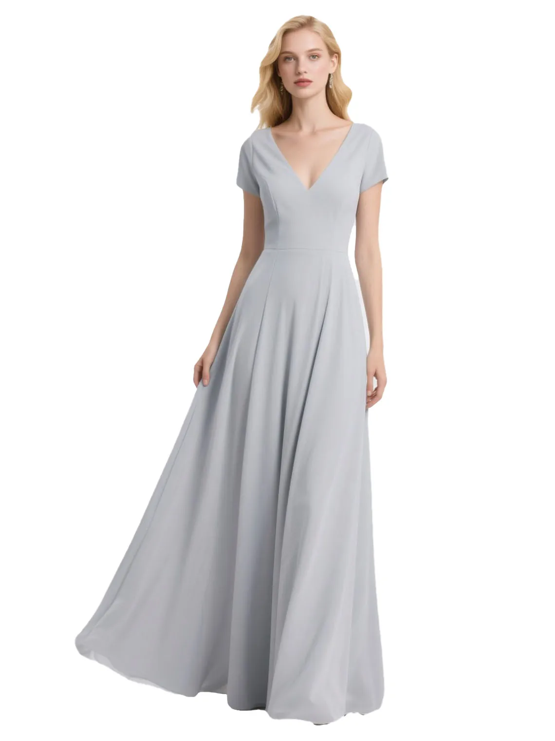 

Elegant Simple A-line Evening Gown V Neck Chiffon with Ruffles Short Sleeve Floor Length Wedding Guest Gown 2025 free customized